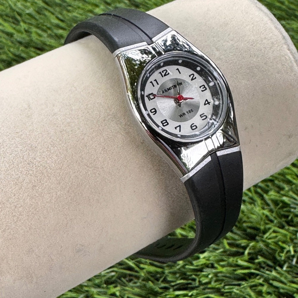 Armitron Pro Sport Watch Silver Dial Black Resin Strap WR 165ft Y121E 25/6419